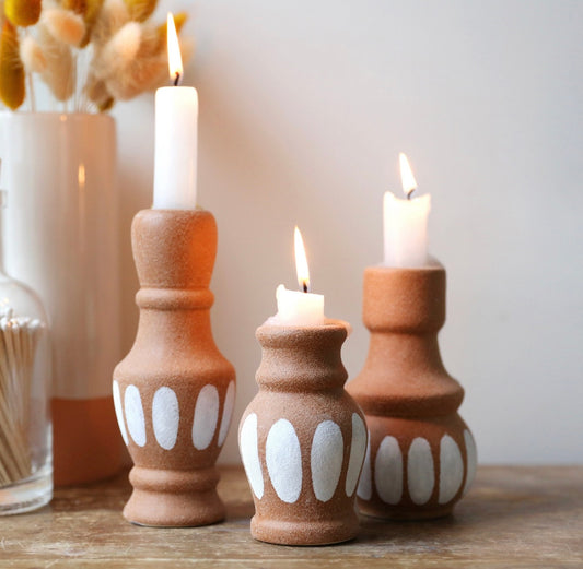 Set of 3 Terracotta Candle Holders